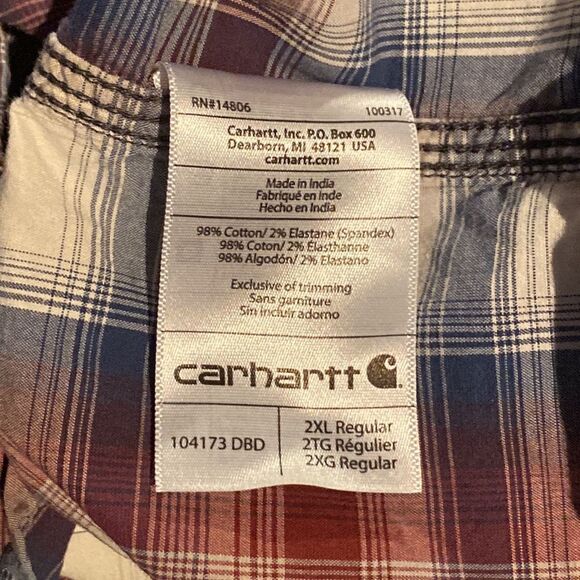 Carhartt Men’s Sz 2XL Plaid Relaxed Fit Short Sleeve Button Down Shirt - Picture 5 of 5